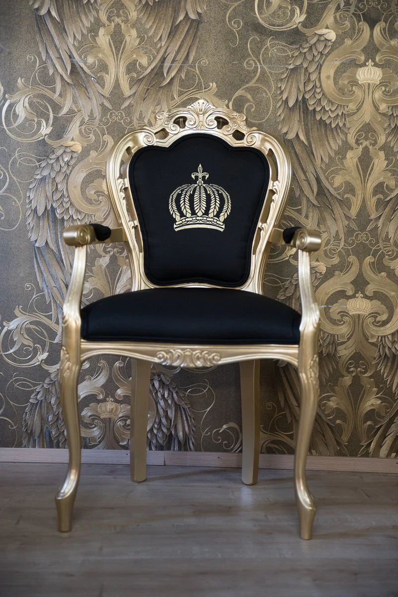 Pomp??s by Casa Padrino luxury baroque dining chair with armrests black / gold - Pomp??s baroque chair designed by Harald Gl??ckler