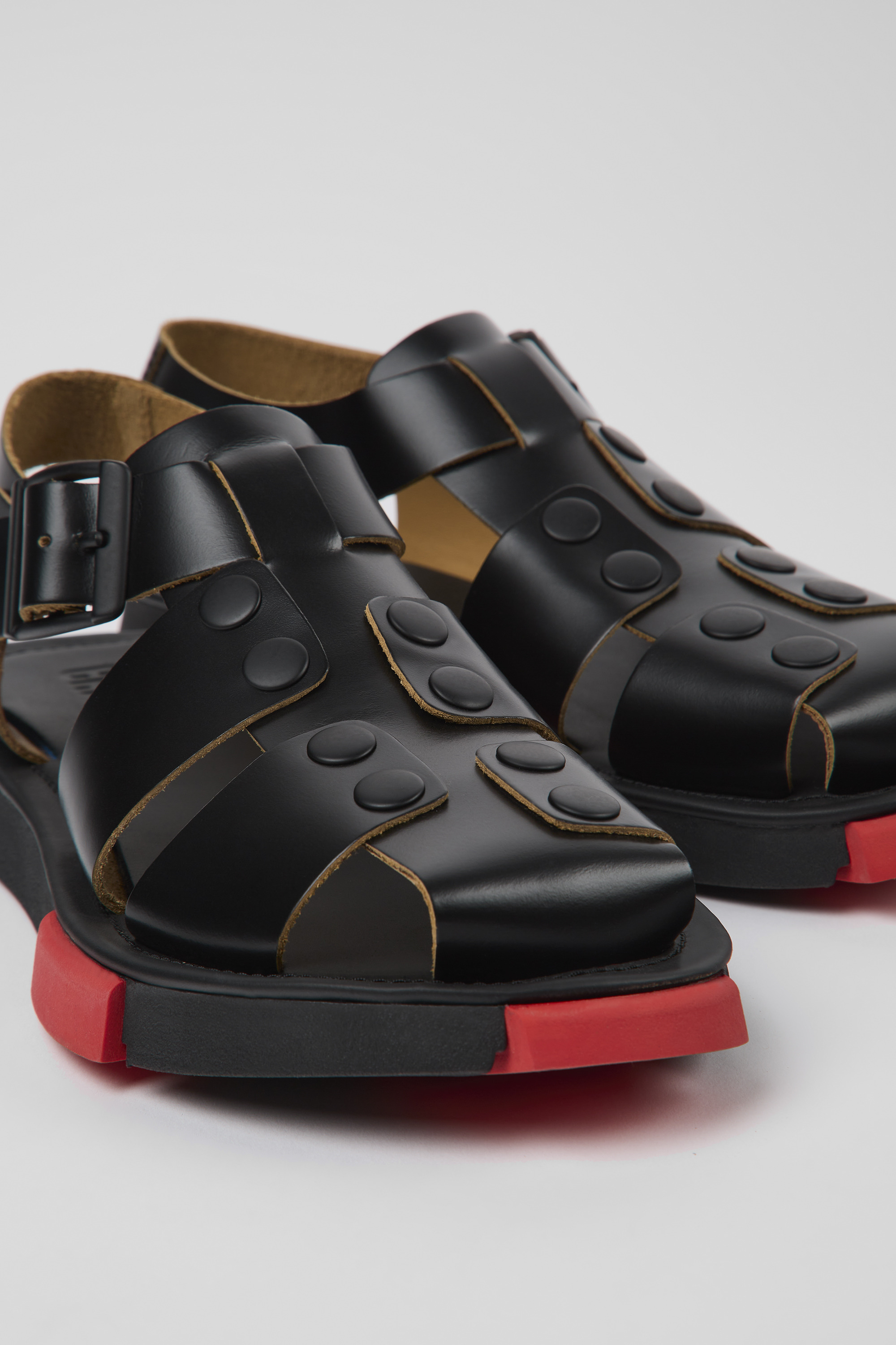 Set - Black leather sandals for women