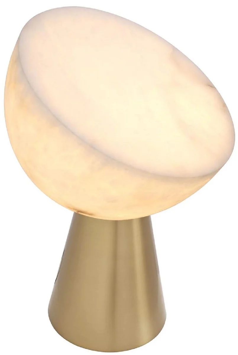 Casa Padrino lámpara de mesa de lujo latón antiguo / alabastro Ø 30 x A. 45 cm - Lámpara de escritorio redonda de metal con pantalla de alabastro - Iluminación de lujo - Muebles de lujo