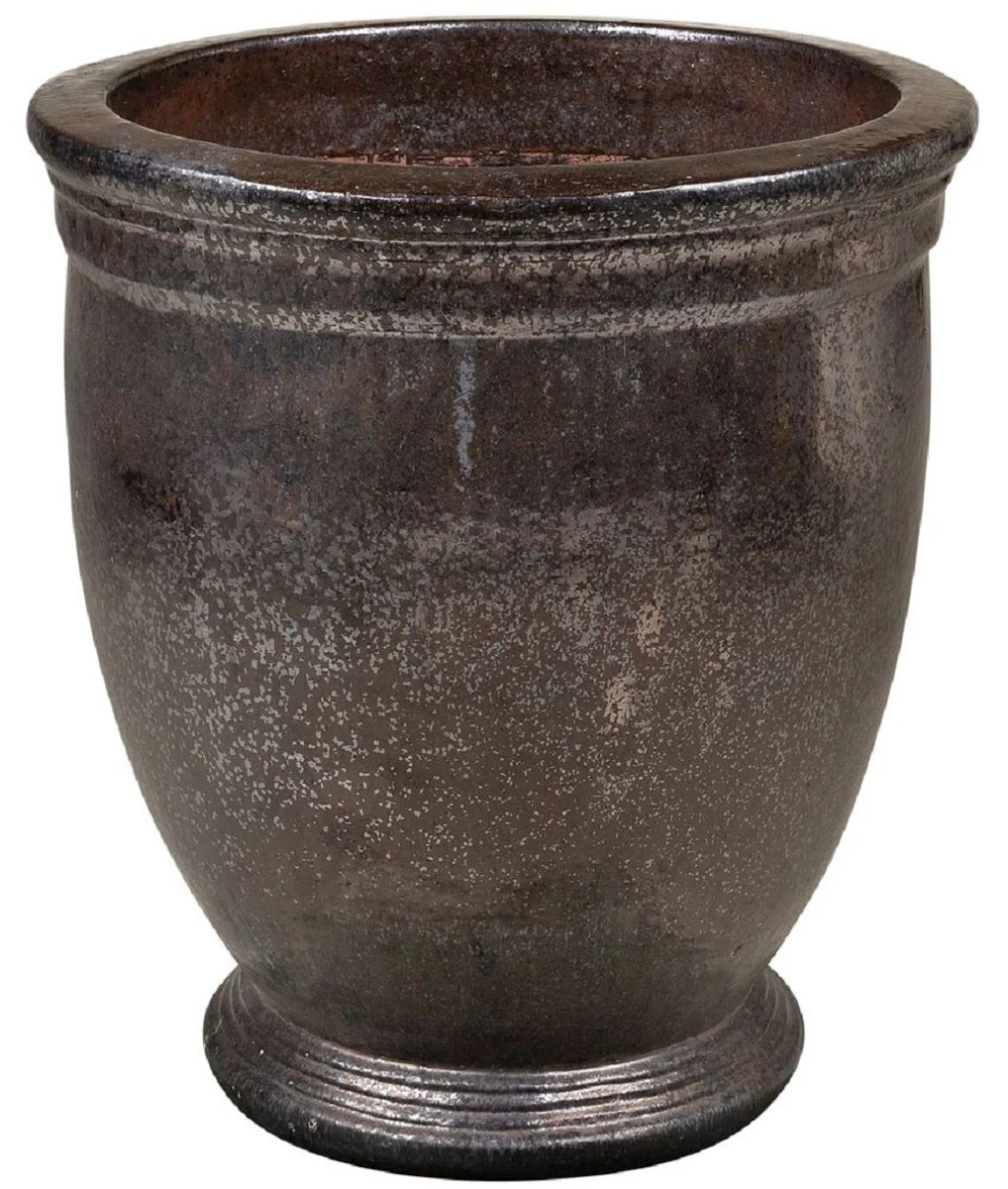 Casa Padrino Maceta Art Nouveau Negro / Bronce Ø 61 x A. 71 cm - Maceta Redondo Hecho a Mano de Terracota - Accesorios de Decoración de Jardín y Terraza