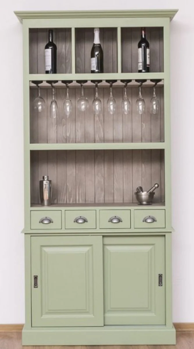 Casa Padrino gabinete de vino de estilo campestre verde claro / gris 103 x 36 x A. 210 cm - Gabinete bar en estilo campestre - Mueble bar estilo campestre