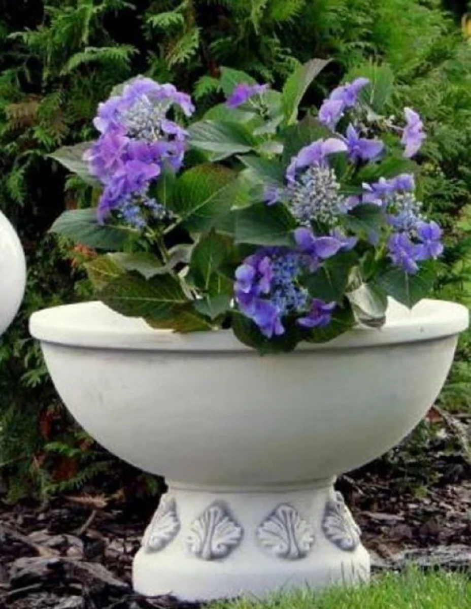 Casa Padrino maceta decorativo de jard¨ªn barroco gris ? 48 x A. 31 cm - Macetero redondo de estilo barroco - Decoraci¨®n barroco de jard¨ªn - Decoraci¨®n barroco de terraza - Accesorios barroco