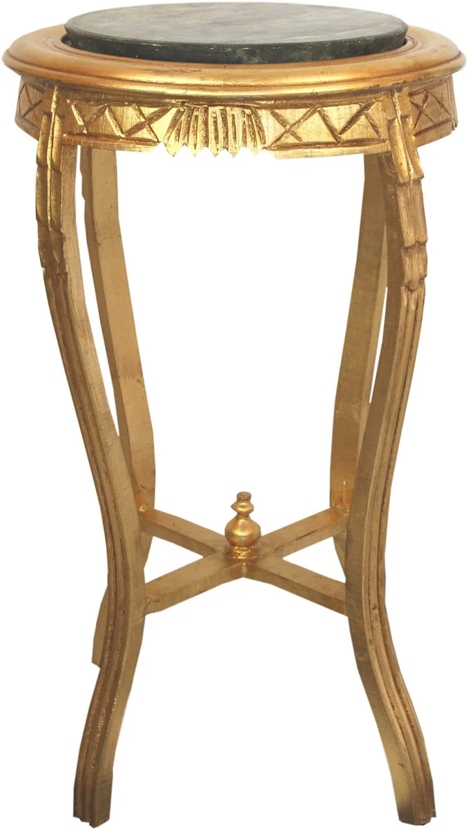 Casa Padrino Mesa Auxiliar Barroco con Encimera de M¨¢rmol Oro / Negro ? 40 x H. 69 cm - Mesa de Tel¨¦fono Mesa de Flores Redonda Tallada a Mano Estilo Antiguo
