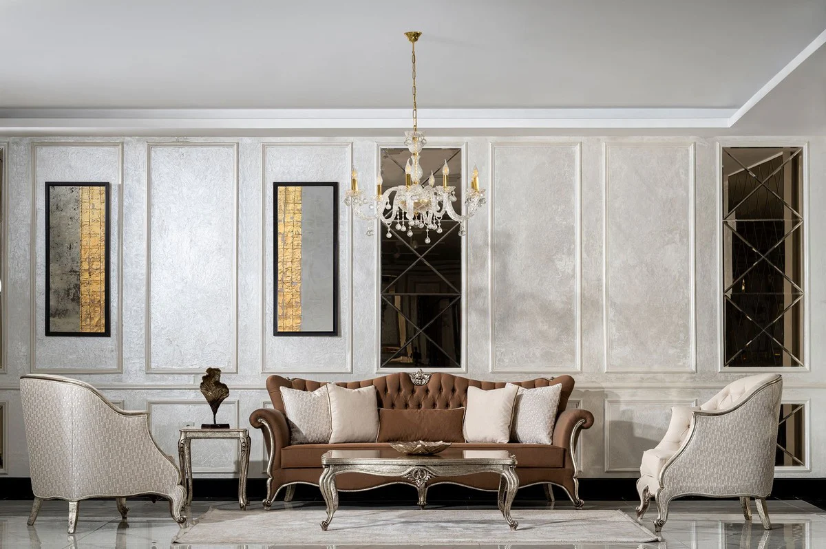 Casa Padrino mesa de centro barroco de lujo plata antigua - Mesa de sal¨®n rectangular de madera maciza en estilo barroco - Muebles barrocos - Muebles de lujo en estilo barroco - Noble y magn¨ªfico