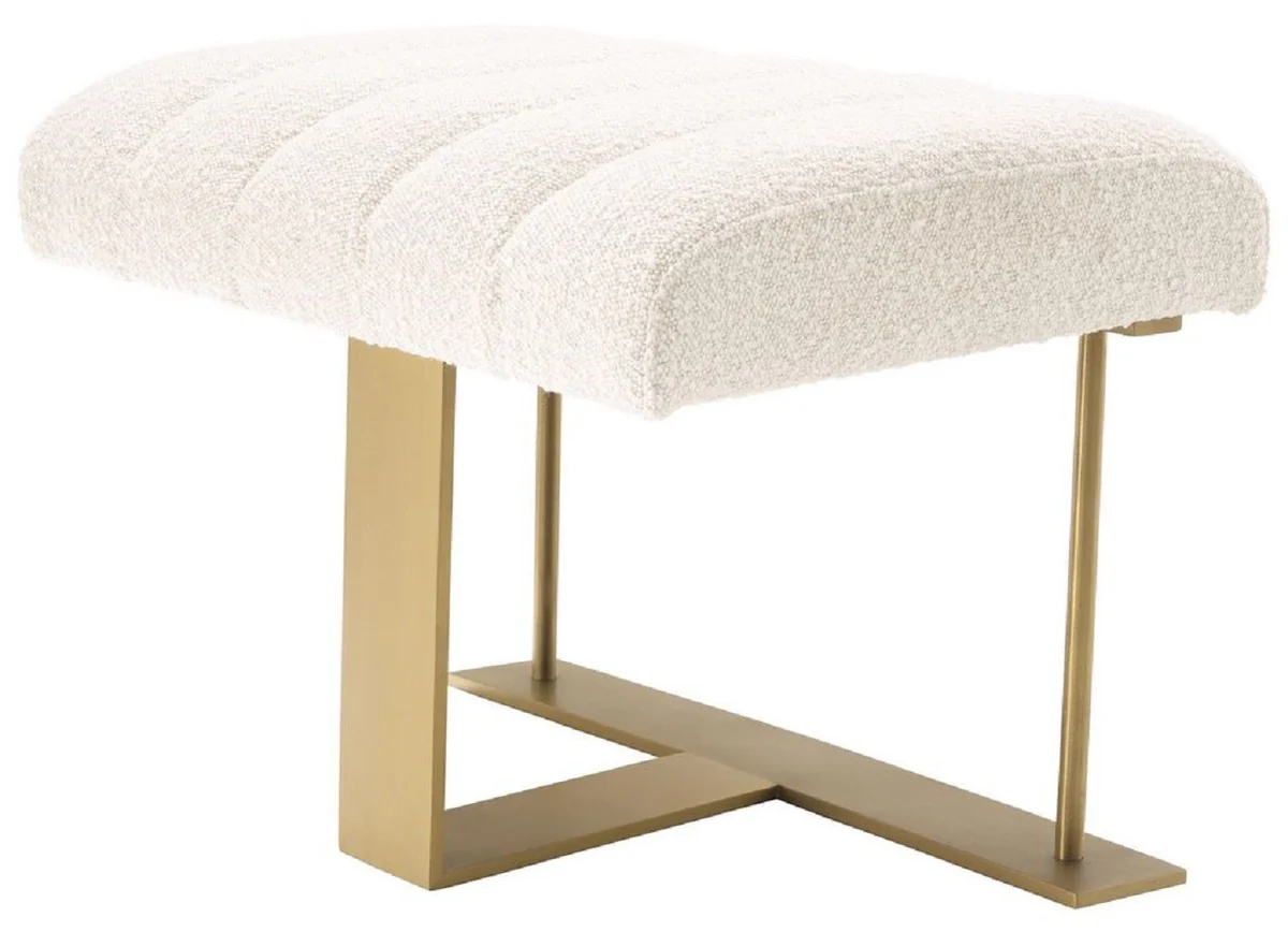 Casa Padrino taburete de lujo crema / lat¨®n 62 x 46 x A. 45 cm - Taburete tapizado con estructura de acero inoxidable - Muebles de Sal¨®n y Hotel de Lujo - Calidad de Lujo