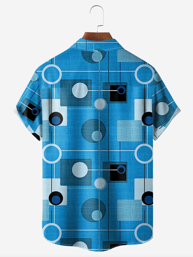 Geometric Line Pattern Chest Pocket Short Sleeve Casual Shirt