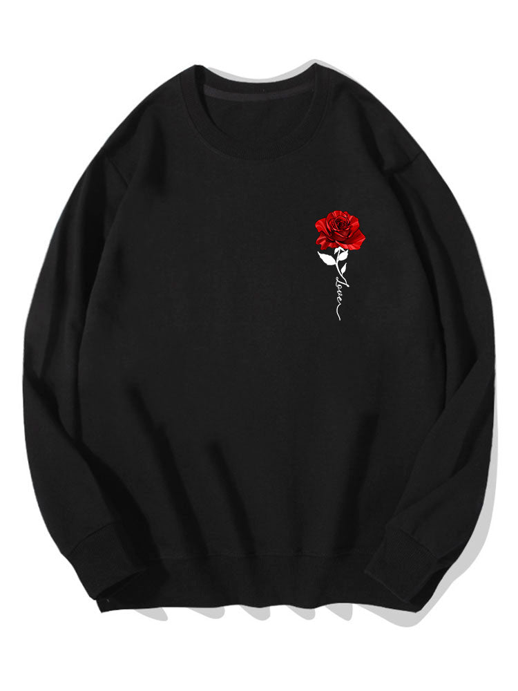 Red Rose Print Cotton Sweatshirt