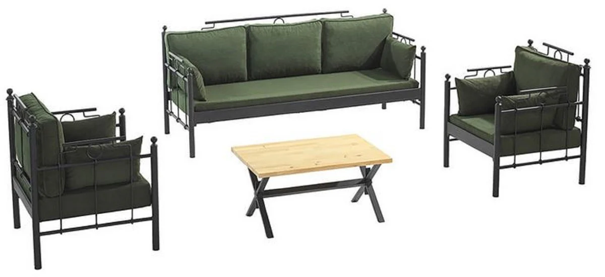 Casa Padrino Art Nouveau Conjunto de Muebles de Jard¨ªn Verde Oscuro / Negro - 1 Sof¨¢ y 2 Sillones y 1 Mesa - Muebles de Jard¨ªn y Patio en Estilo Art Nouveau