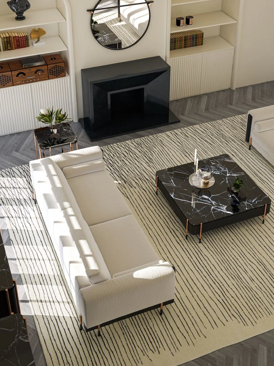 Casa Padrino mesa auxiliar de lujo negro / negro mate / cobre 59 x 59 x A. 55 cm - Mesa cuadrada con tapa de m¨¢rmol - Muebles de sal¨®n - Muebles de hotel - Muebles de lujo