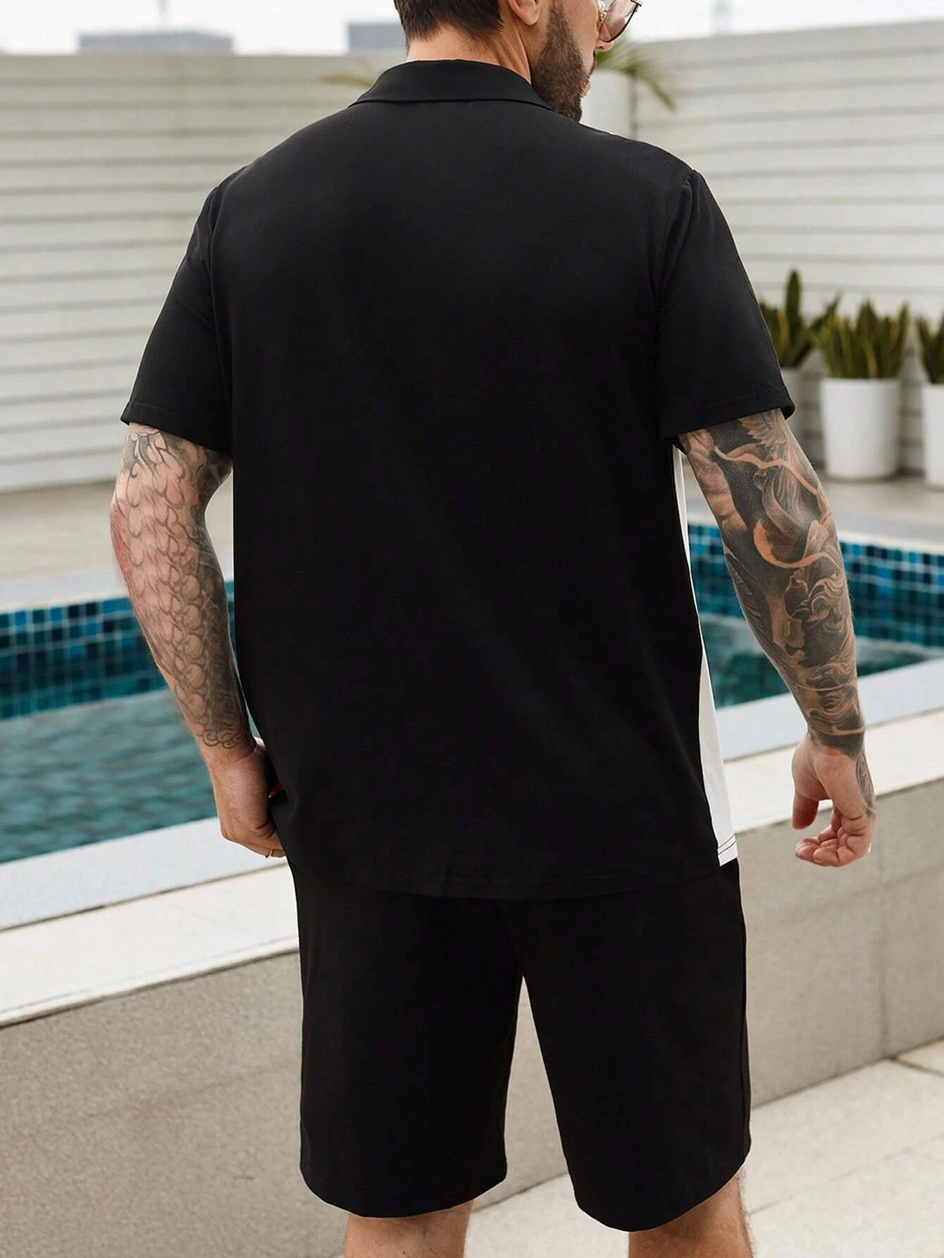 Suitmens Men's Hawaiian Print Short Sleeve Shirt Set 008