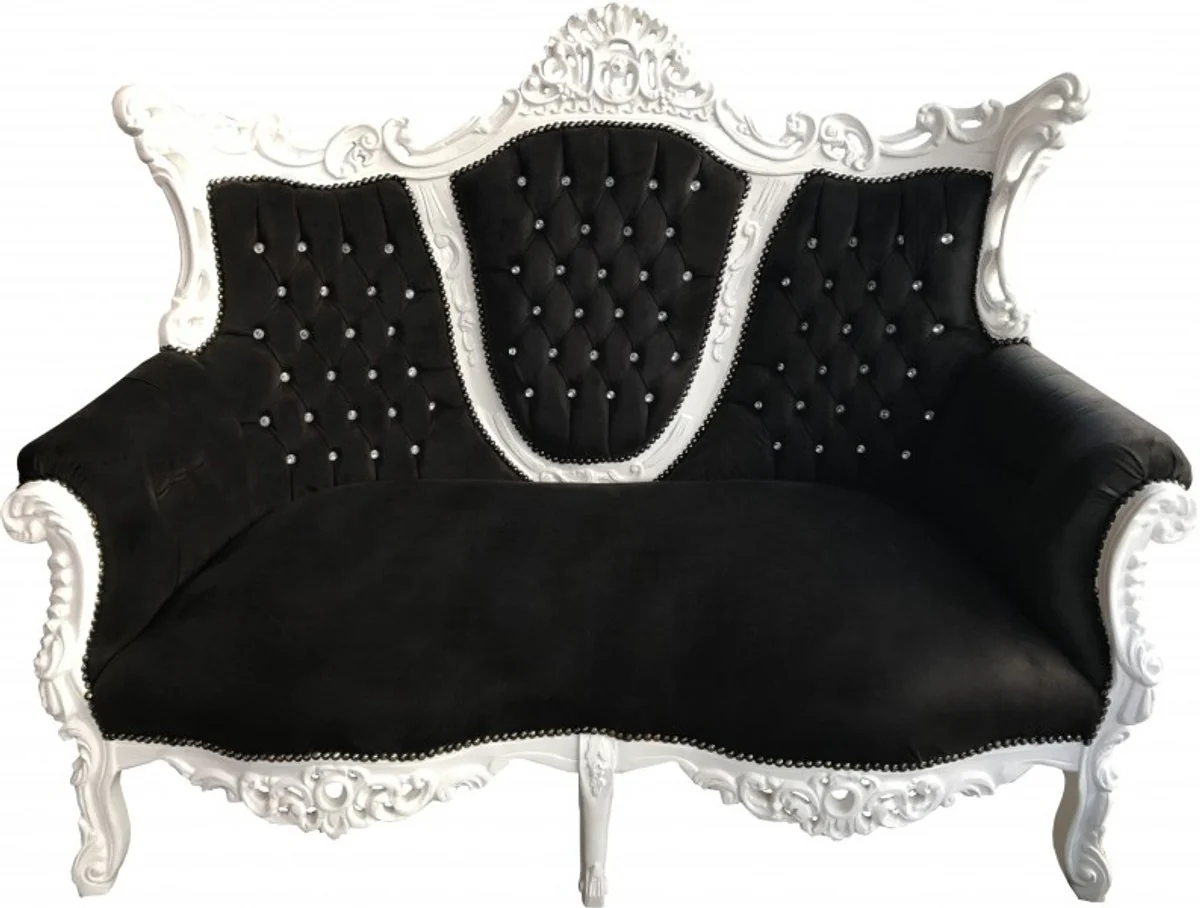 Casa Padrino Baroque 2-seater Sofa Master Black / White with Bling Bling Glitzsteinen Mod2 - Antique Style Furniture - Limited Edition