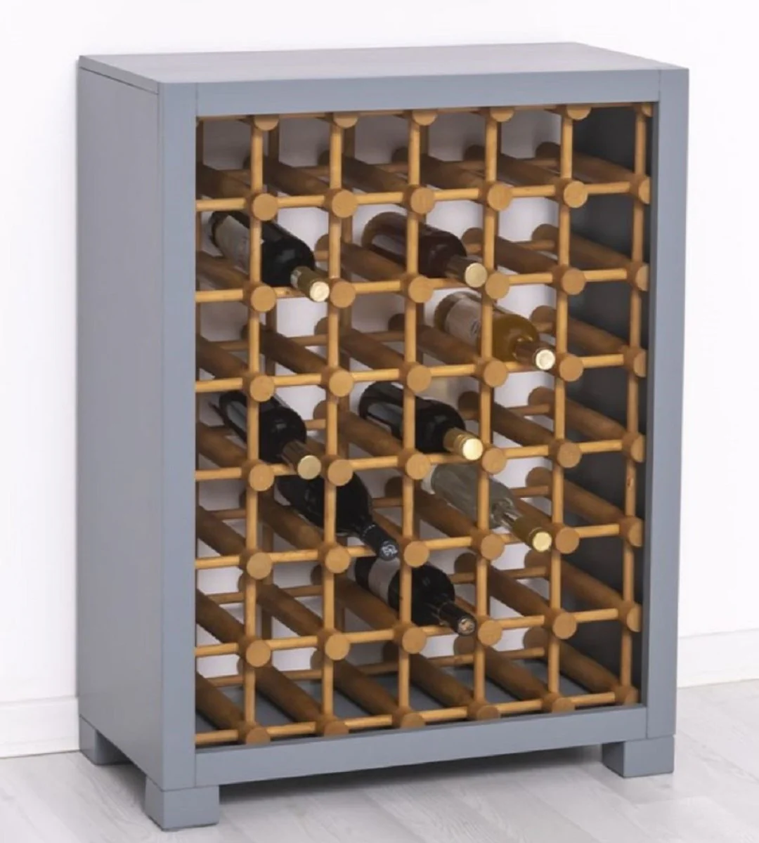 Casa Padrino armario de vino de madera maciza de estilo campestre gris / natural 68 x 35 x A. 68 cm - Estante de vino de madera maciza en estilo campestre - Mueble bar de estilo campestre