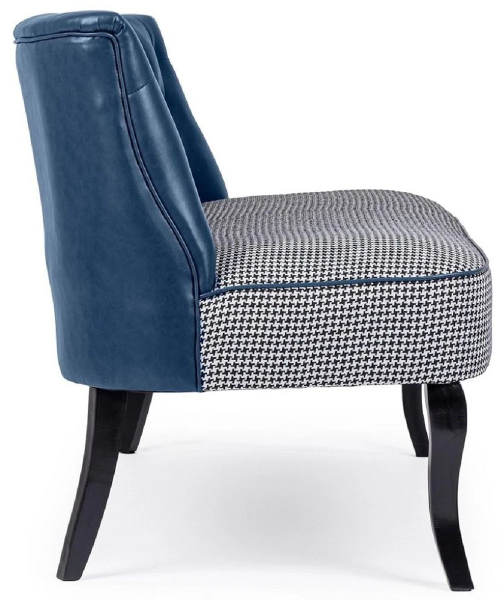 Casa Padrino sof¨¢ Chesterfield de lujo en cuero artificial azul / blanco / negro 136 x 66 x A. 76 cm - Sof¨¢ de sal¨®n - Muebles de sal¨®n - Muebles Chesterfield - Muebles de lujo