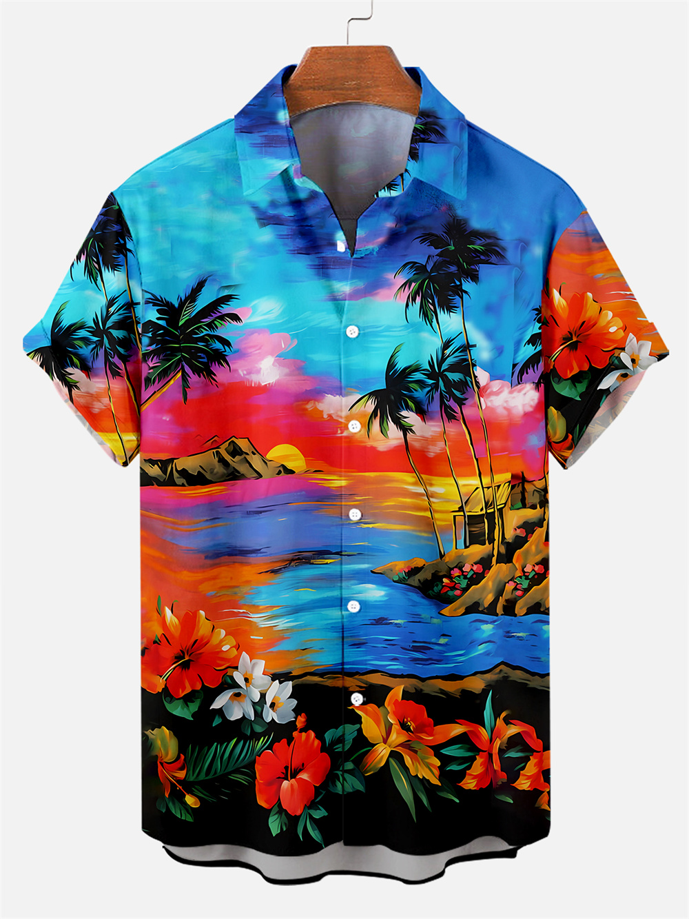 Suitmens Men's Men's Tiki Style Hawaiian Vacation Print Three-Piece Set 036
