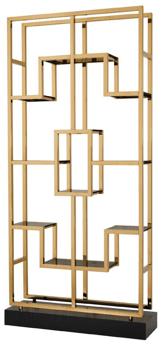 Casa Padrino gabinete de estanter¨ªa de lujo lat¨®n / negro 108 x 29 x H. 240 cm - Gabinete de Acero Inoxidable con 10 Estantes de Vidrio - Muebles de Sal¨®n de Lujo