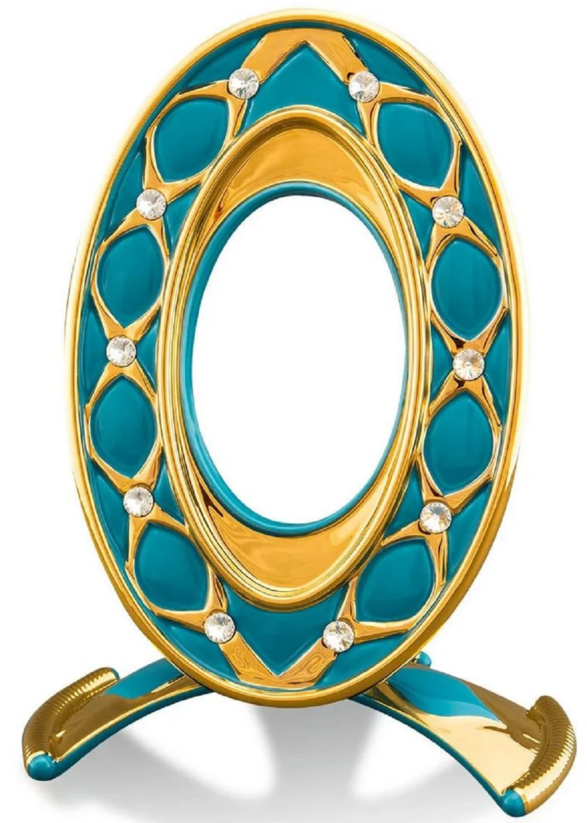 Casa Padrino marco de imagen barroco turquesa / oro 26 x 16 x H. 36 cm - Magnífico Marco de Cerámica con Cristal de Swarovski