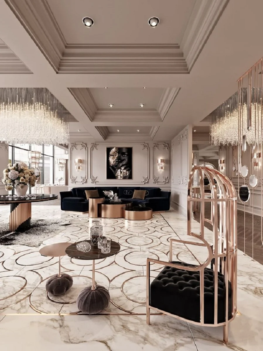 Casa Padrino conjunto de mesa auxiliar de lujo negro / cobre