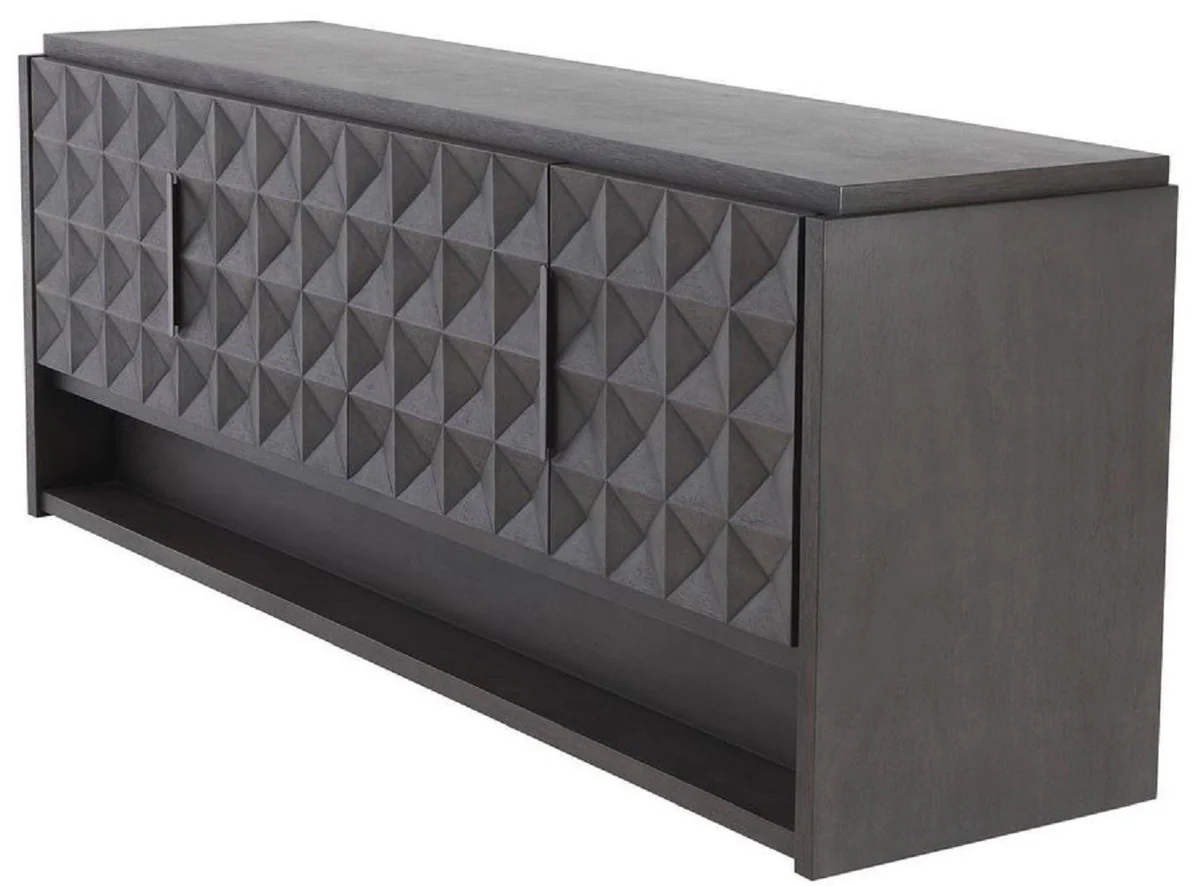 Casa Padrino aparador de lujo moca / bronce 219 x 56 x A. 83 cm - Armario de madera maciza con 4 puertas y efecto 3D en los frentes - Muebles de Lujo