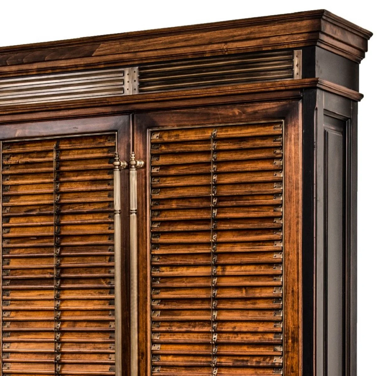 Casa Padrino armario de libros de estilo vintage de lujo marrón / natural / negro 282 x 47 x A. 247 cm - Armario estantería - Armario de salón - Armario de oficina - Muebles madera maciza de lujo