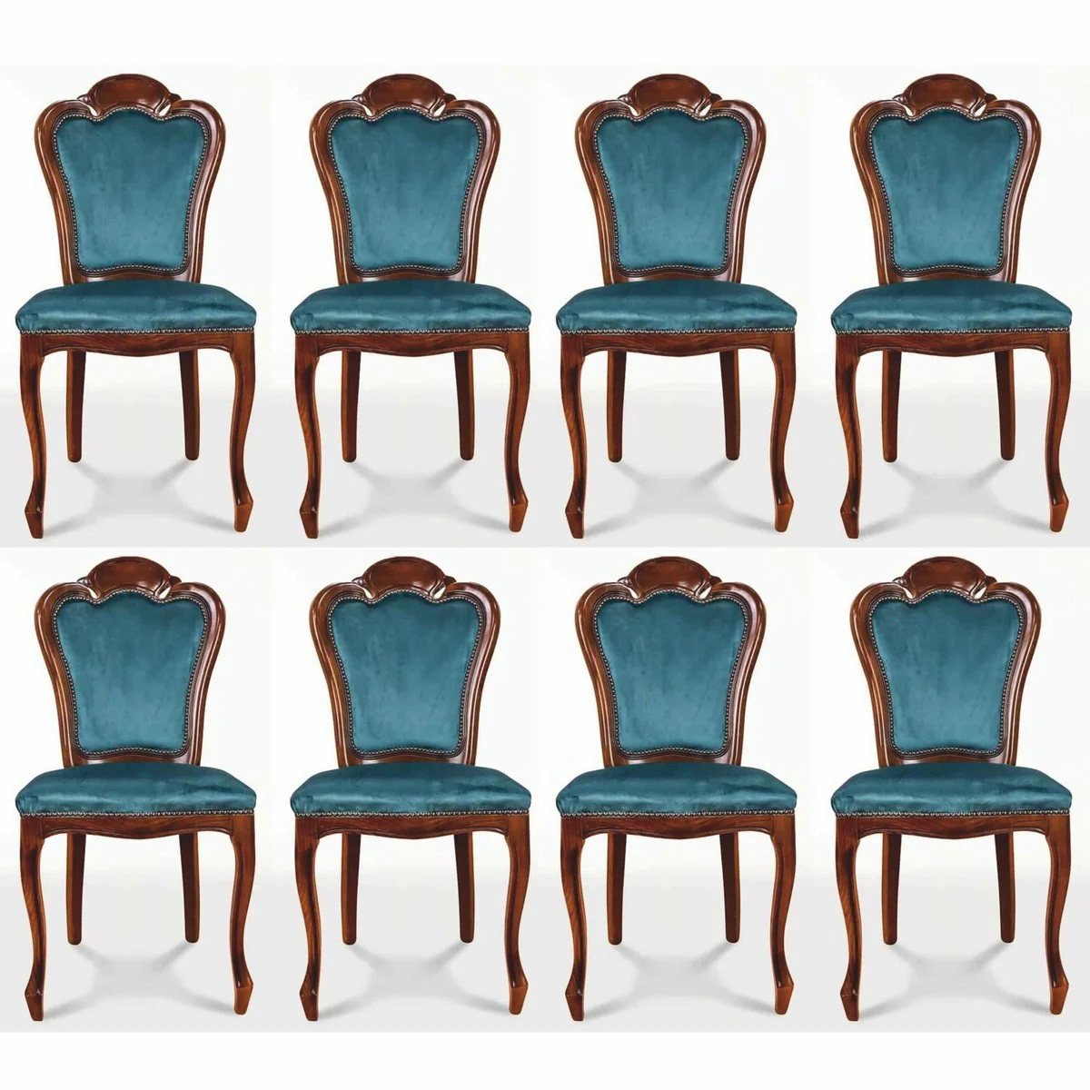 Casa Padrino conjunto de 8 sillas de comedor barrocos de lujo azul / marr¨®n - Muebles barrocos