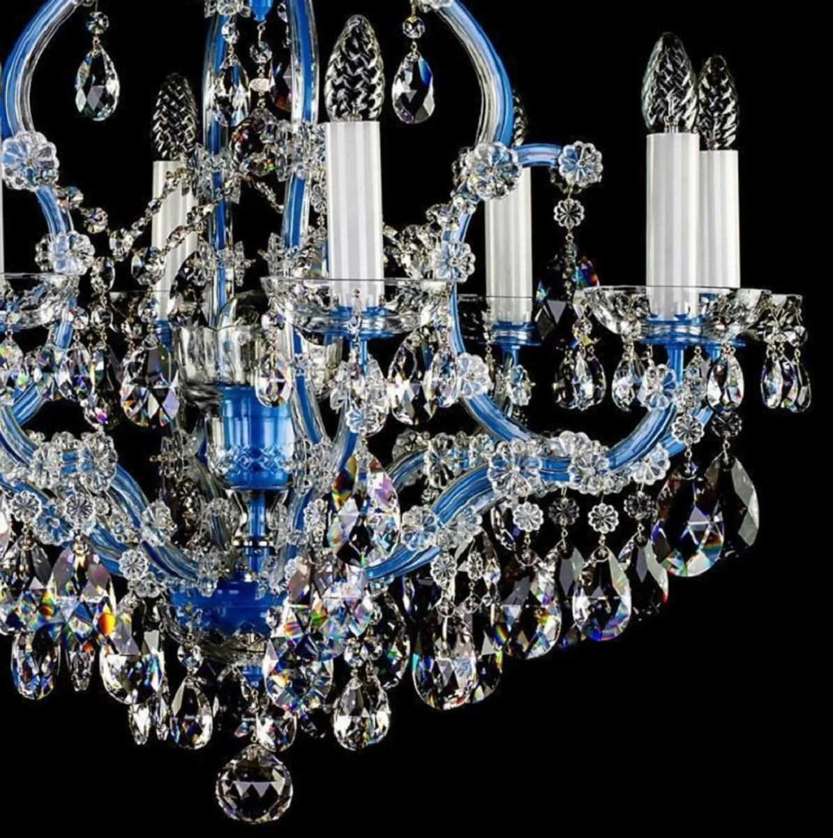 Casa Padrino lámpara de araña barroco de lujo azul Ø 73 x A. 79 cm - Magnífica araña de luces con cristal de Bohemia - Lámpara de Araña de Hotel y Restaurante