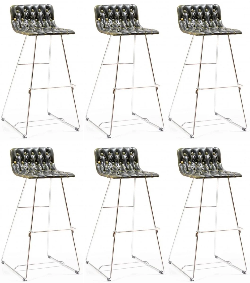 Casa Padrino conjunto de sillas de bar de lujo negro / oro / plata 37 x 33 x A. 90 cm - Taburetes de bar modernos con cuero sint¨¦tico - Muebles de Bar de Catering de Jard¨ªn