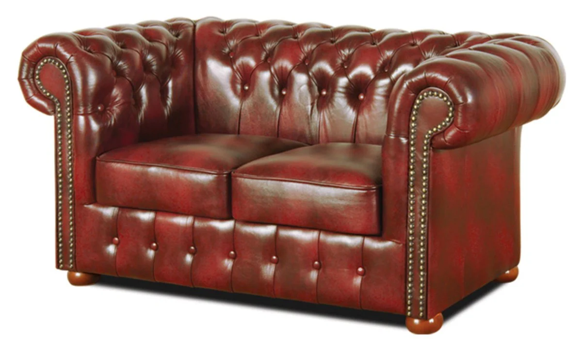 Casa Padrino Chesterfield Sof¨¢ 2 Plazas de Cuero Genuino Borgo?a 160 x 90 x H. 78 cm - Colecci¨®n de Lujo