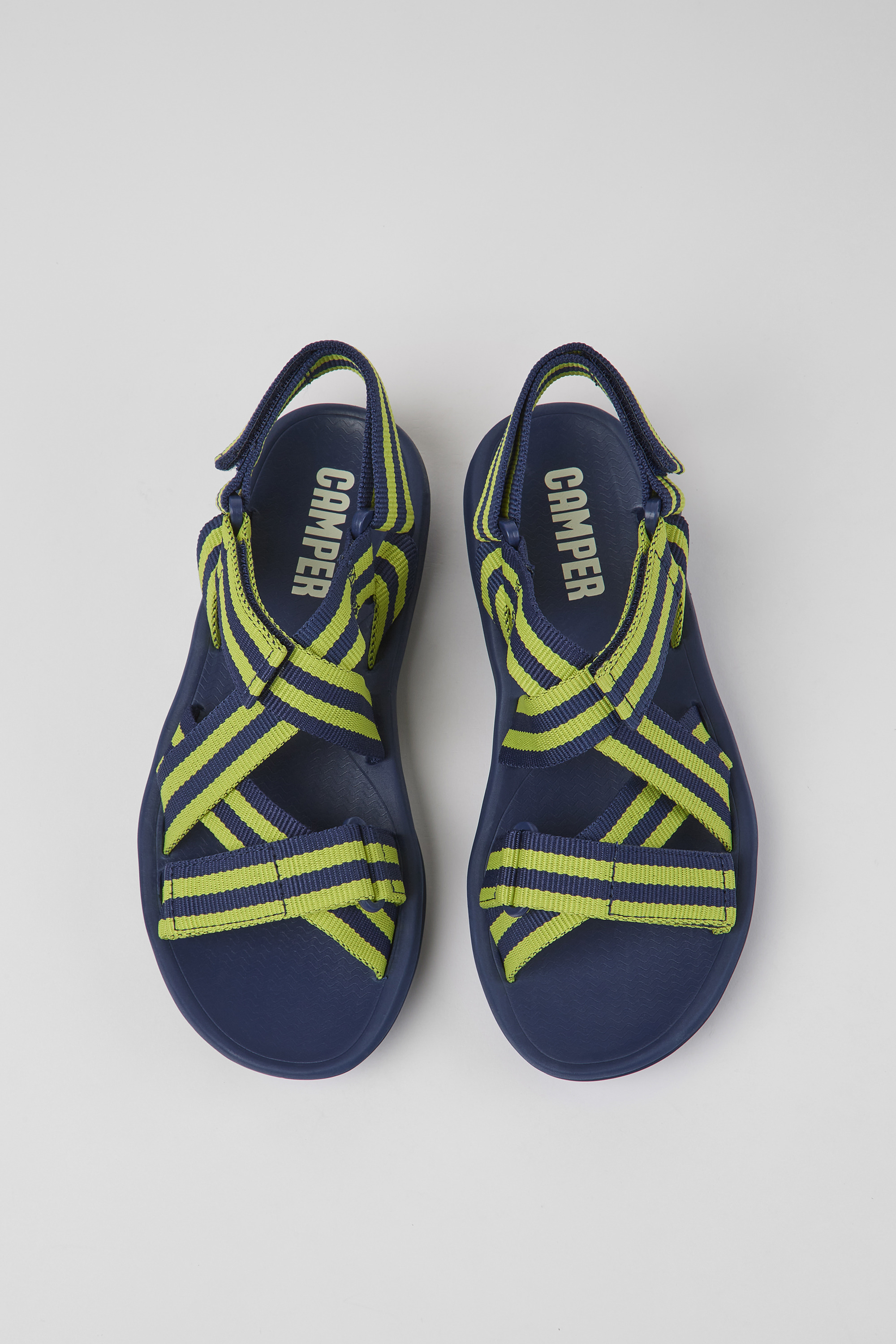 Match - Blue and yellow textile sandals for women