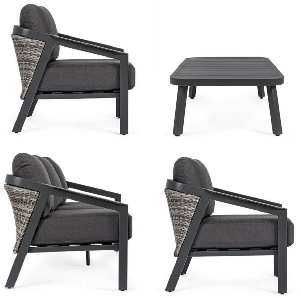 Casa Padrino conjunto de muebles de jardín de lujo antracita - 1 Sofá de Jardín y 2 Sillones de Jardín y 1 Mesa de Jardín - Muebles de jardín y terraza modernos de lujo - Colección de Lujo