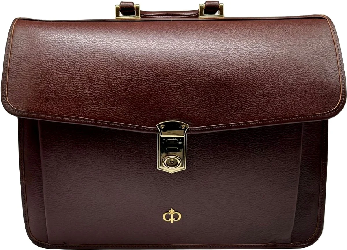 Casa Padrino malet¨ªn de lujo para hombre de cuero genuino marr¨®n oscuro / oro 42 cm - Hecho en Italia