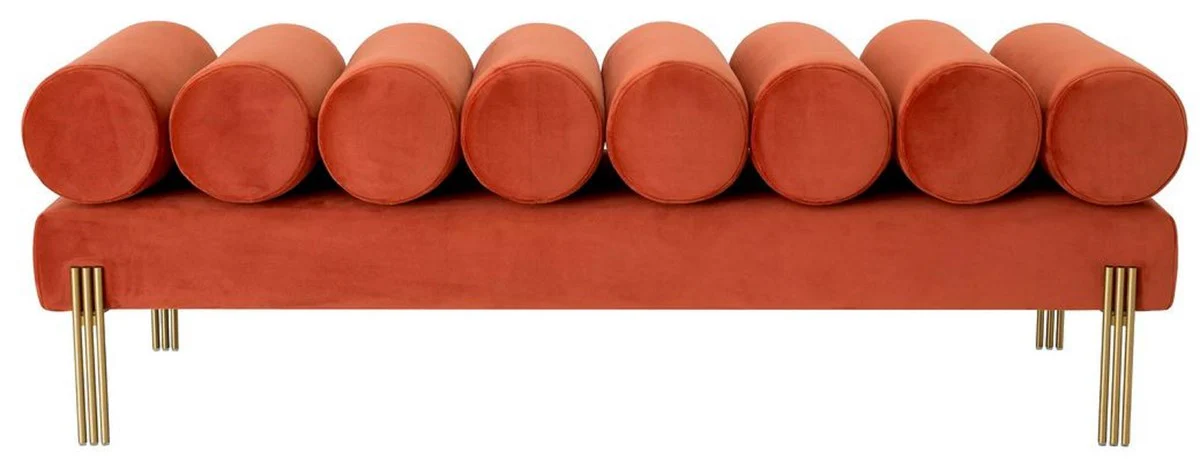 Casa Padrino banco de terciopelo de lujo naranja / lat¨®n 130 x 45 x A. 42 cm - Banco de sal¨®n - Banco de dormitorio - Muebles de sal¨®n - Muebles de dormitorio - Muebles de lujo