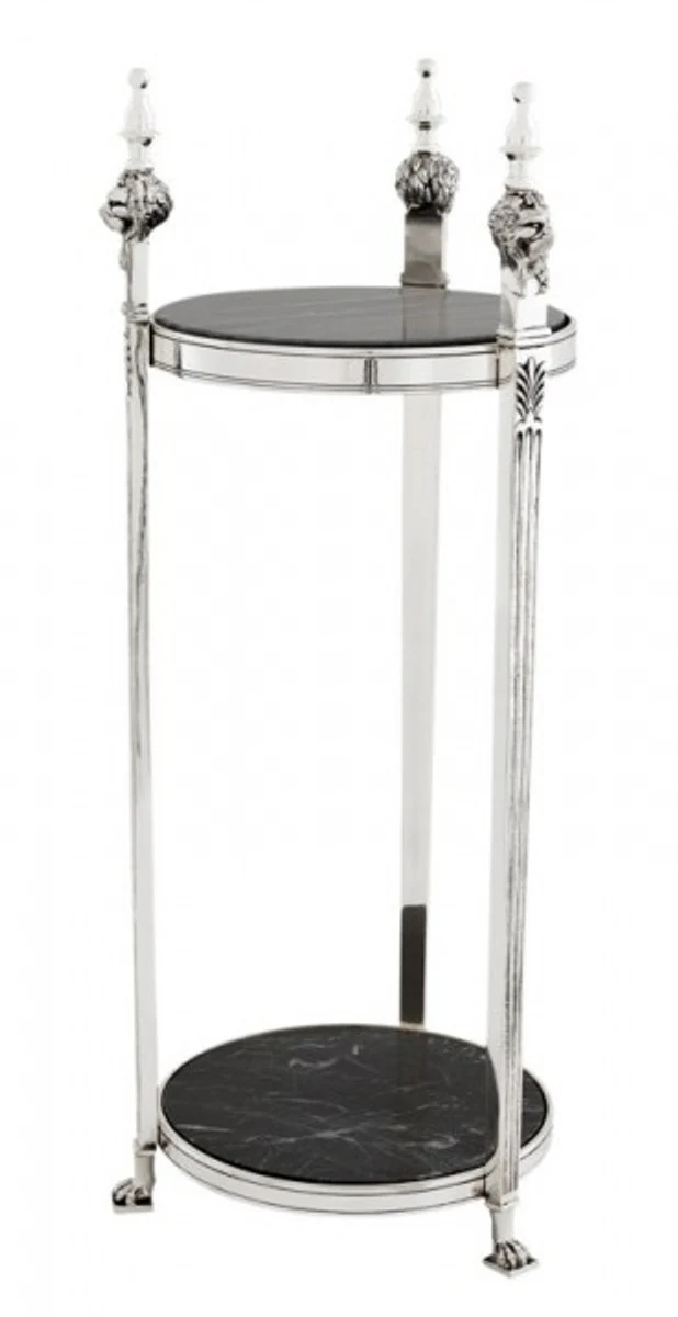 Casa Padrino luxury Baroque Side Table Round Solid Antique Silver with marple plate 71 x 25 cm - Table