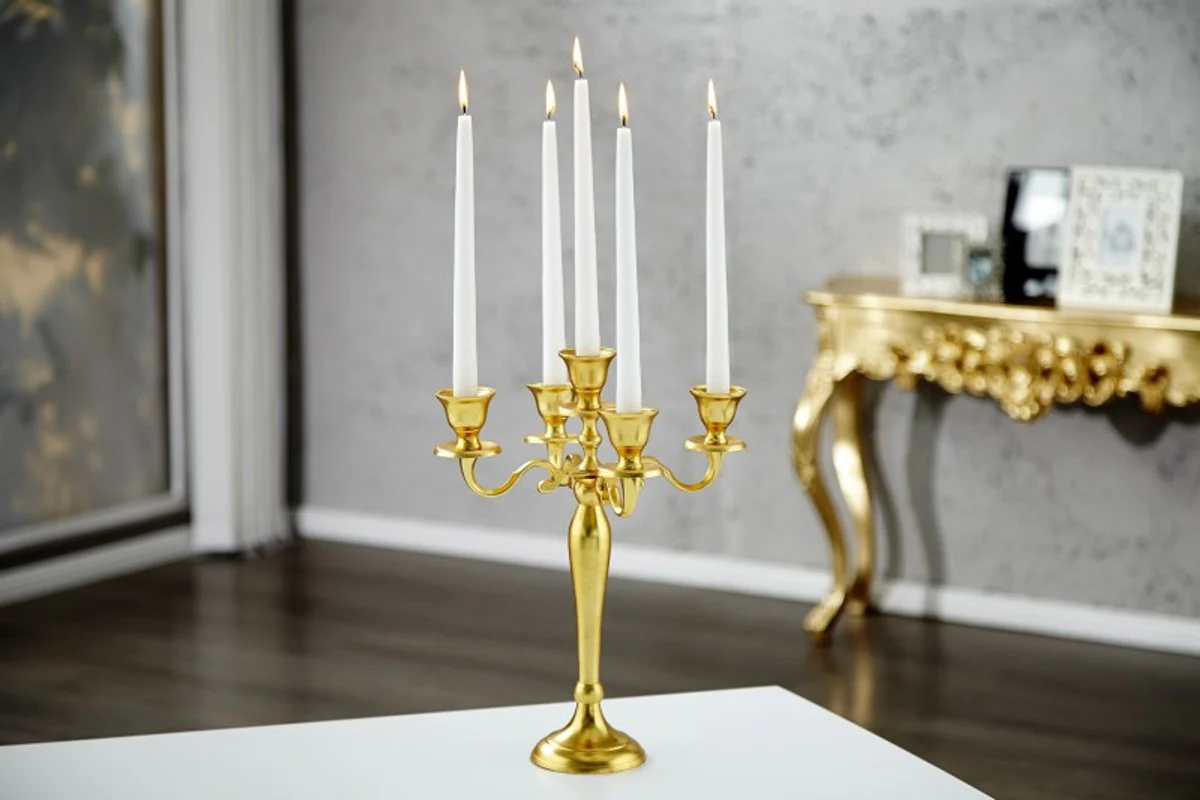 Casa Padrino designer candle holder made ??of polished aluminum Goldshine Classic 5-arm height 40 cm - Candle Holders