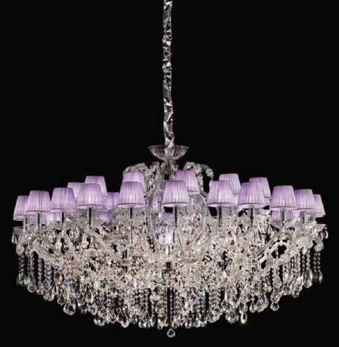 Casa Padrino araña de luces de cristal plata / púrpura Ø 165 x A. 95 cm - Gran lámpara de araña veneciana - Lámpara de castillo - Lámpara de palacio - Calidad de Lujo - Hecho en Italia