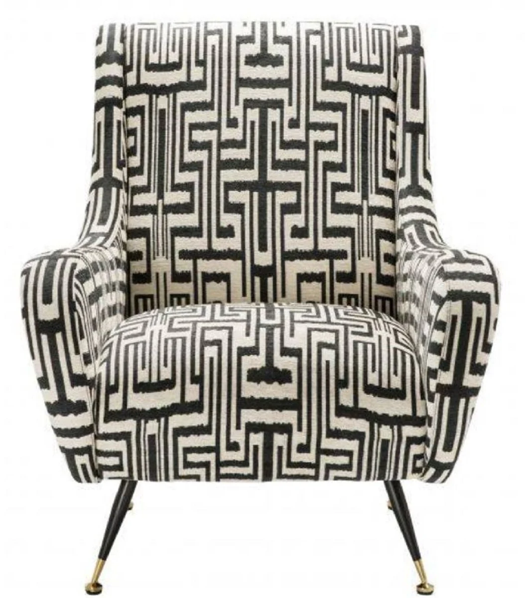 Casa Padrino sill¨®n de lujo negro / blanco / lat¨®n 80 x 90 x H. 88 cm - Sill¨®n de Sal¨®n - Muebles de Sal¨®n