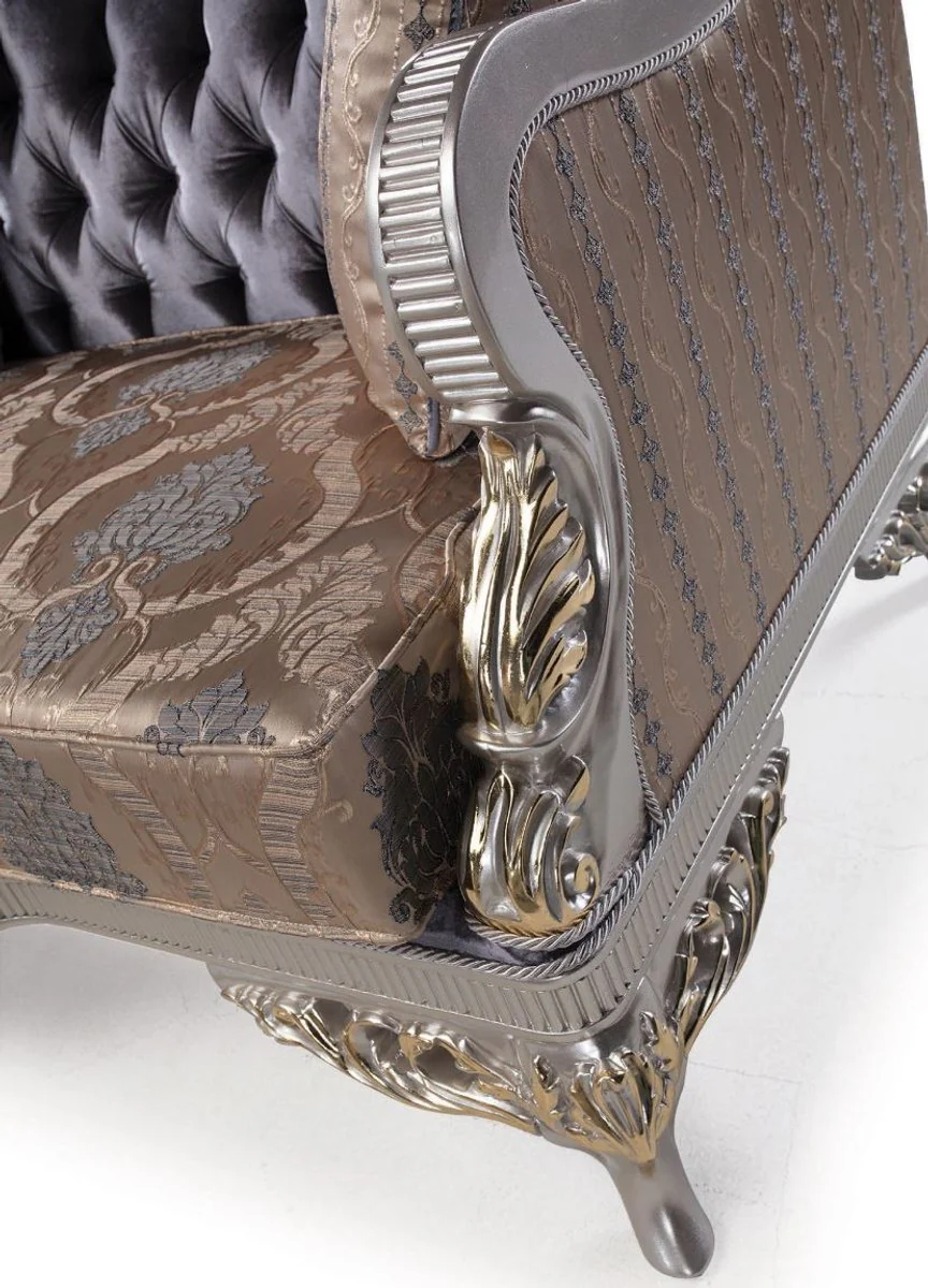 Casa Padrino sof¨¢ de sal¨®n barroco de lujo con cojines p¨²rpura / beige / plata / oro 228 x 93 x A. 108 cm - Muebles Barrocos