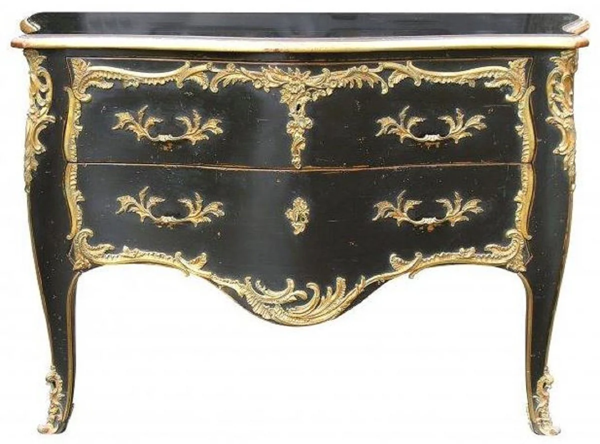 Casa Padrino cómoda barroco con 2 cajones negro antiguo / oro - Cómoda de madera maciza hecha a mano en estilo barroco - Muebles barrocos hechos a mano - Noble y Magnífico