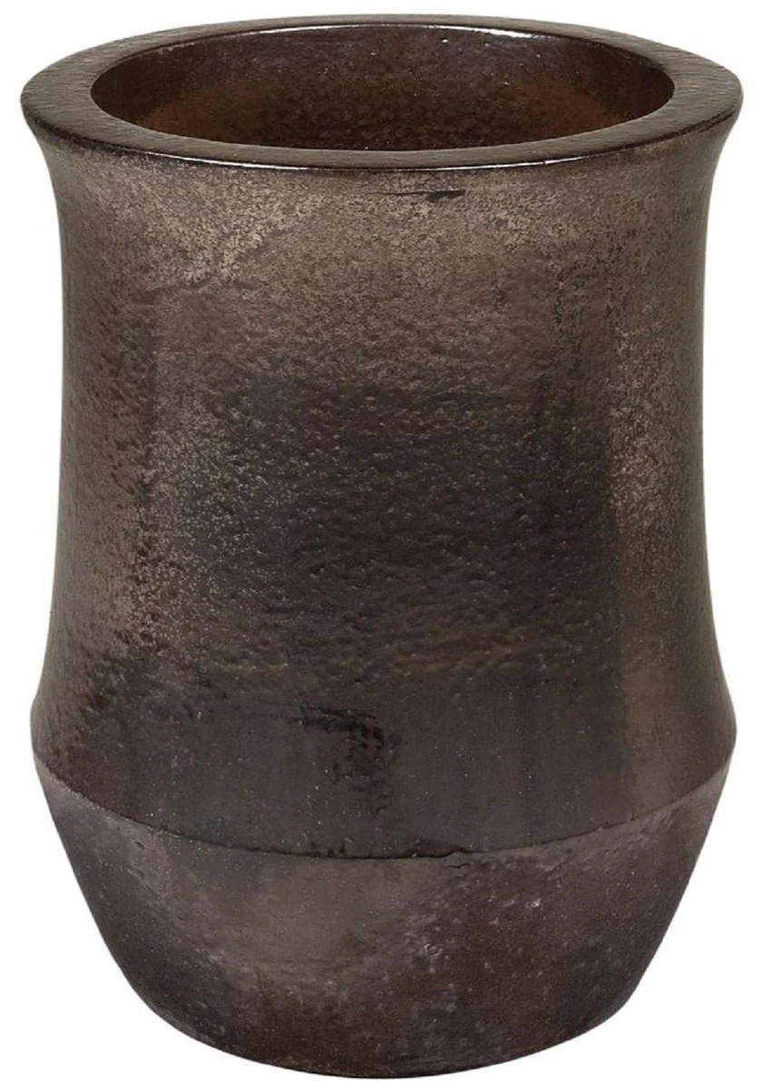 Casa Padrino maceta Art Nouveau negro / bronce Ø 46 x A. 60 cm - Maceta Redondo Hecho a Mano de Terracota - Accesorios de Decoración de Jardín y Terraza