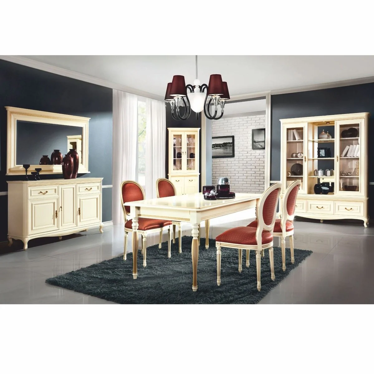 Casa Padrino aparador barroco de lujo con espejo crema / oro - Muebles de comedor estilo barroco