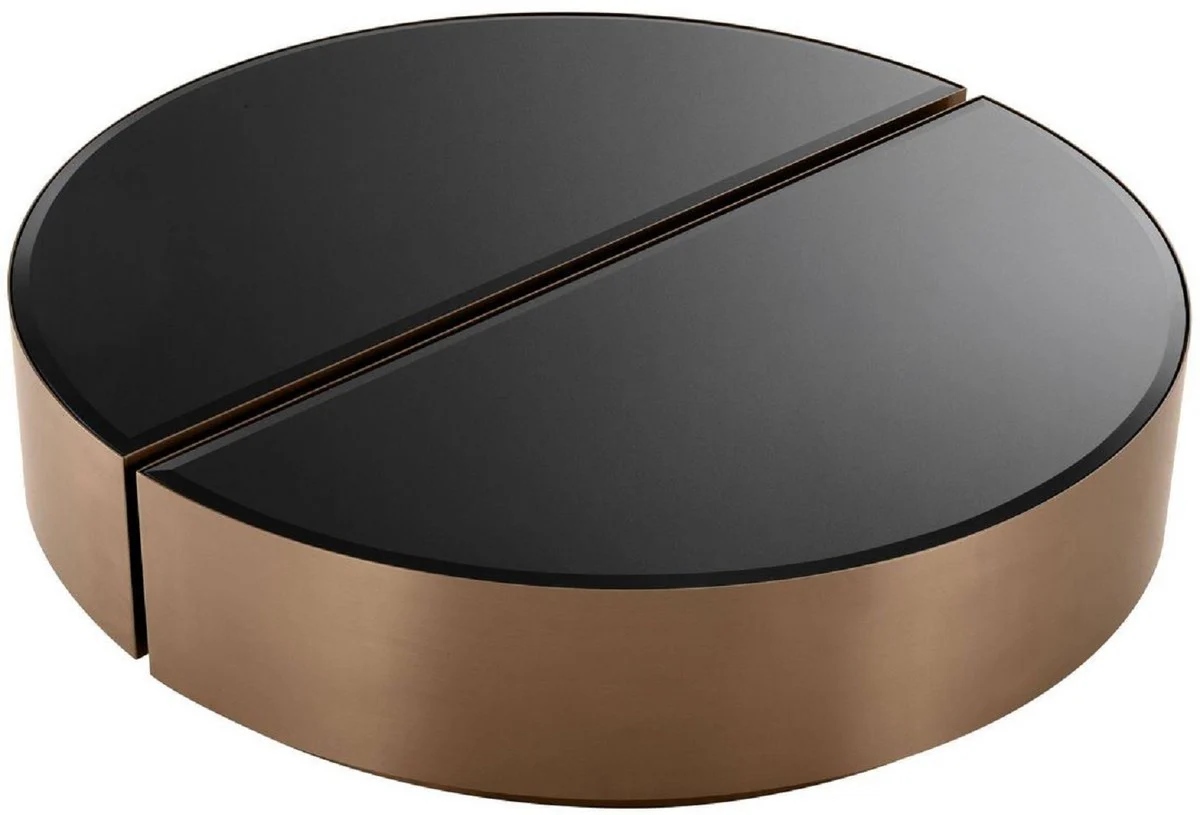 Casa Padrino conjunto de mesa de centro de lujo cobre / negro - 2 Mesas para sala de estar semicirculares de acero inoxidable con tapas de vidrio biselado - Muebles de sala de lujo