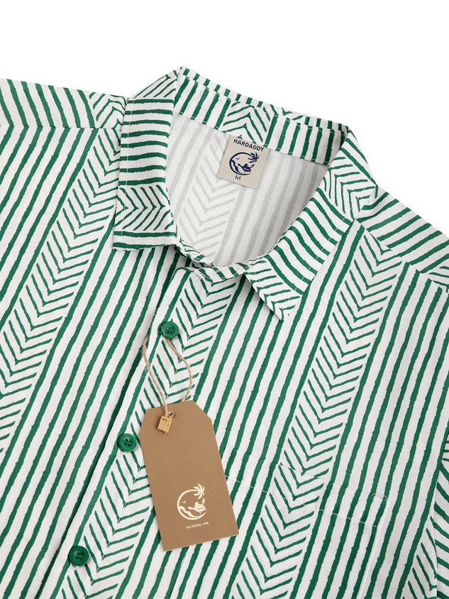 Shirts For Father Retro Striped Chest Pocket Short Sleeve Shirt