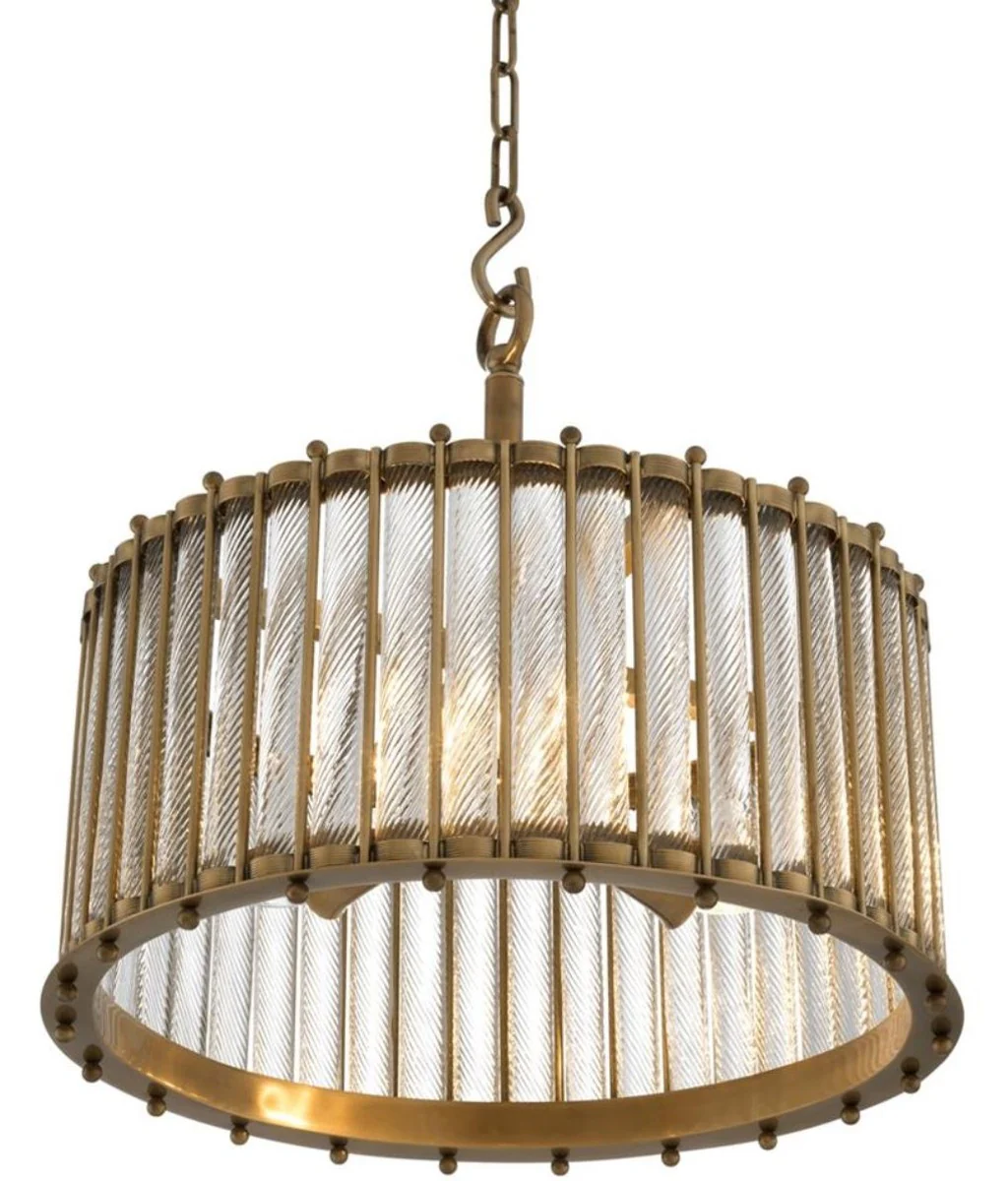 Casa Padrino lámpara colgante de lujo latón antiguo Ø 52,5 x H. 52 cm - Lámpara Colgante Redonda de Latón con Vidrio Hecho a Mano