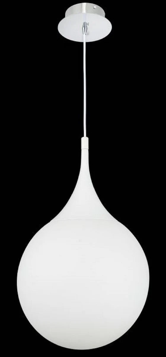 Casa Padrino lámpara colgante LED plata / blanco Ø 30 x H. 150 cm - Lámpara Colgante con Pantalla de Vidrio Esmerilado