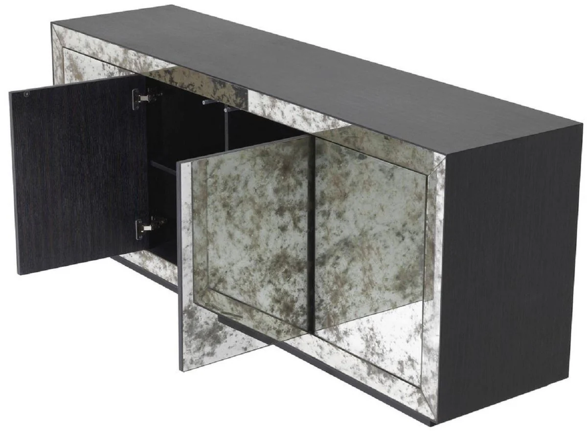 Casa Padrino aparador de lujo gris antracita / vidrio espejo antiguo 200 x 49,5 x A. 79 cm - Armario de madera maciza con 4 puertas de espejo - Calidad de Lujo