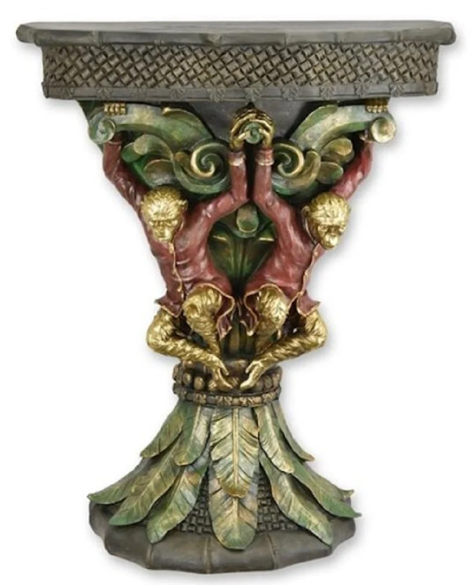 Casa Padrino consola Art Nouveau monos gris / verde / rojo / oro 60,2 x 22,1 x A. 73,3 cm - Consola de resina - Muebles Art Nouveau - Muebles Barrocos - Interiores Art Nouveau - Interiores Barrocos