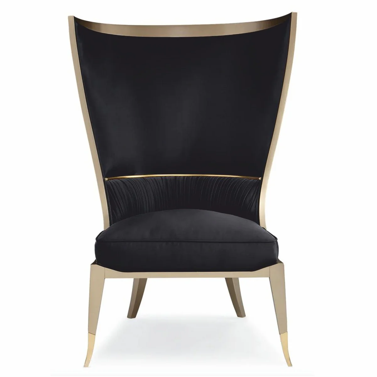 Casa Padrino sill¨®n orejero Art Deco de lujo negro / beige / oro A. 123 cm - Muebles de hotel