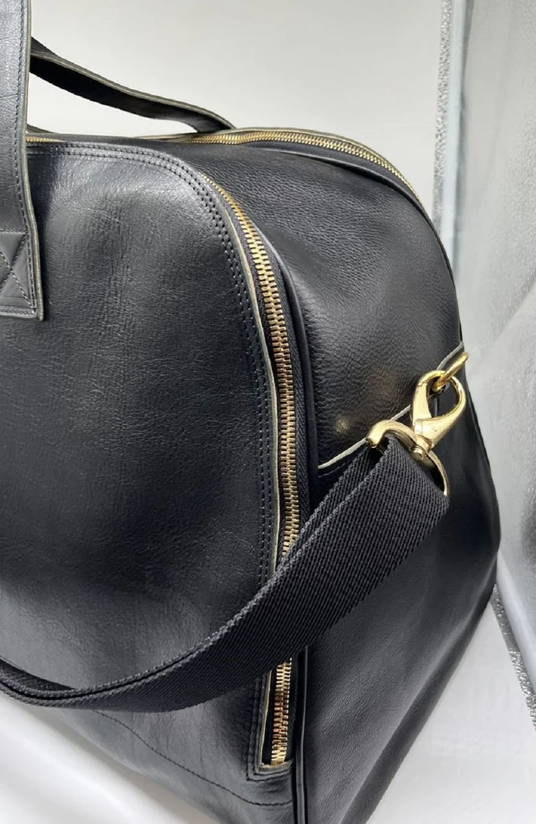 Casa Padrino bolso de viaje de lujo de cuero genuino negro / oro 50 cm - Hecho en Italia