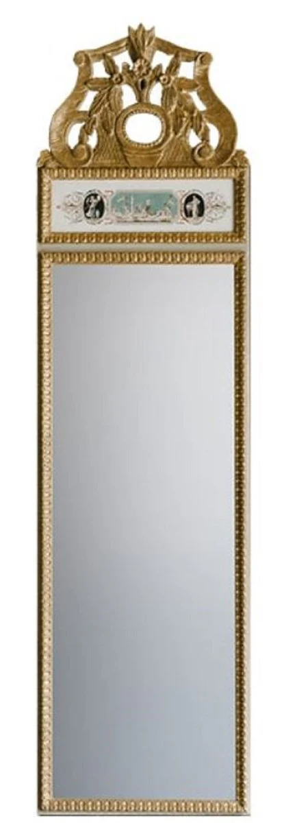 Casa Padrino Espejo de Pared Blanco / Multicolor / Oro Antiguo 44,5 x H. 164 cm - Espejo Magn¨ªfico en Estilo Neocl¨¢sico