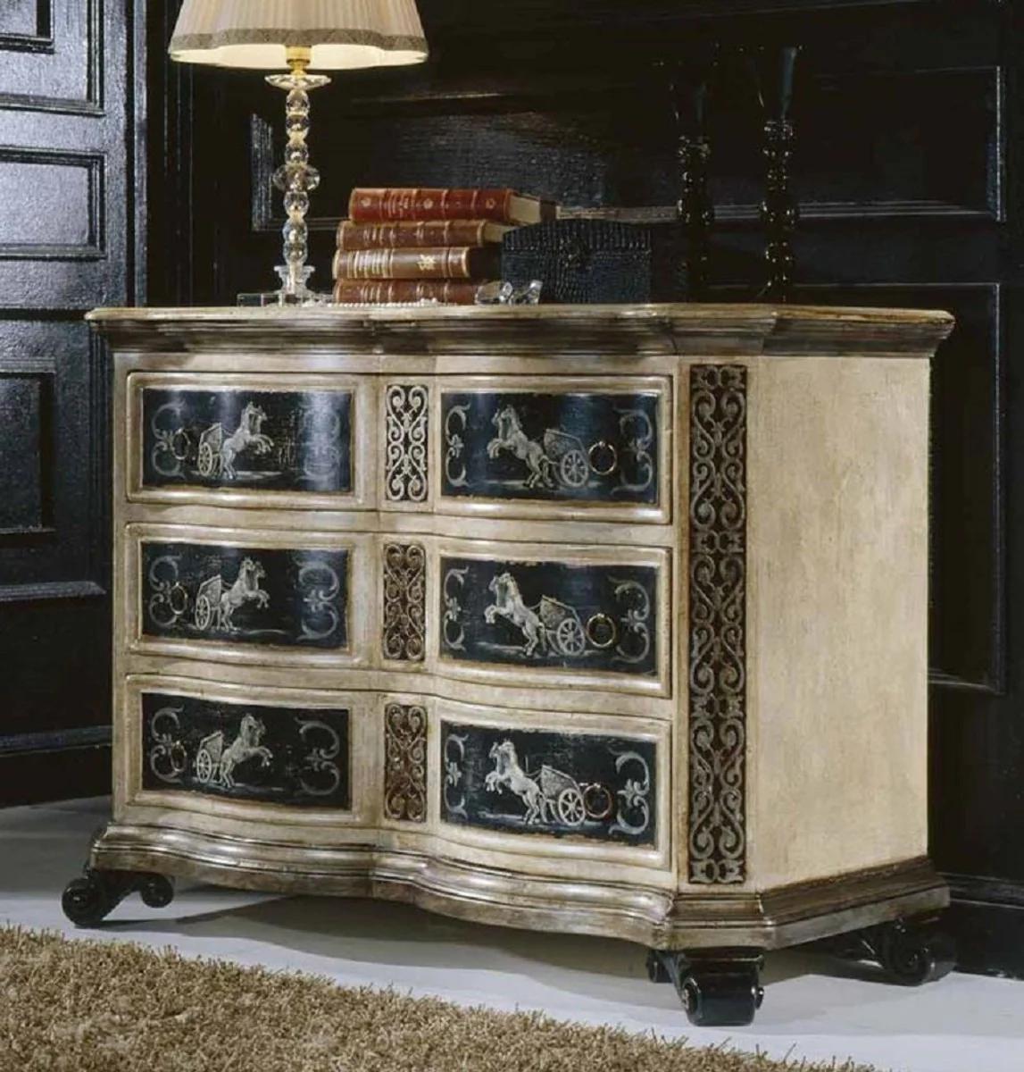 Casa Padrino c¨®moda barroco de lujo natural / marr¨®n / negro - C¨®moda con cajones hecha a mano - Muebles de dormitorio de lujo en estilo barroco - Calidad de lujo - Hecho en Italia