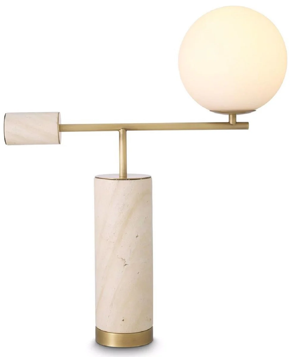 Casa Padrino lámpara de mesa de lujo latón antiguo / beige / blanco 51 x 20 x A. 62,5 cm - Lámpara de escritorio de mármol con pantalla de vidrio - Colección de Lujo